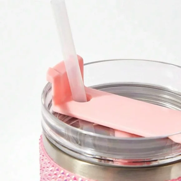 Pink Rhinestone Tumbler Stainless Steel Style 40oz with Handle New - Picture 9 of 15